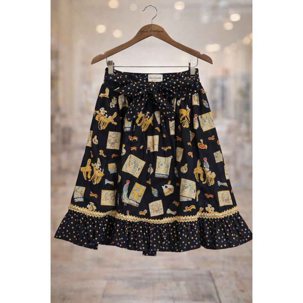 Vintage April Cornell Apron French Pockets Cottagecore Ruffle Cotton Tie Waist